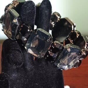 Big Chunky Black Stretch Statement Bracelet W/ Rhinestones